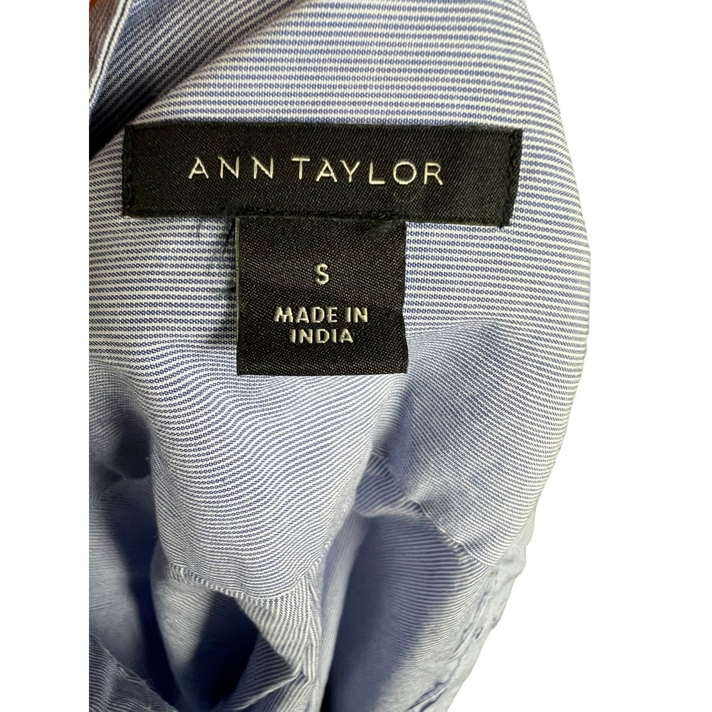 Ann Taylor S small blue and white bib front bow sleeve blouse top shirt - Picture 12 of 13